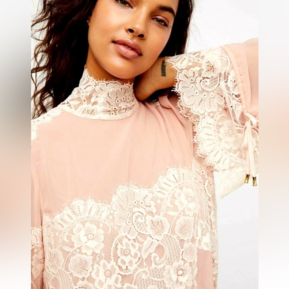 We Are HAH x Revolve Queen 4 A Day Lace Chiffon Bodysuit in Copper Rose size XS - Picture 16 of 16